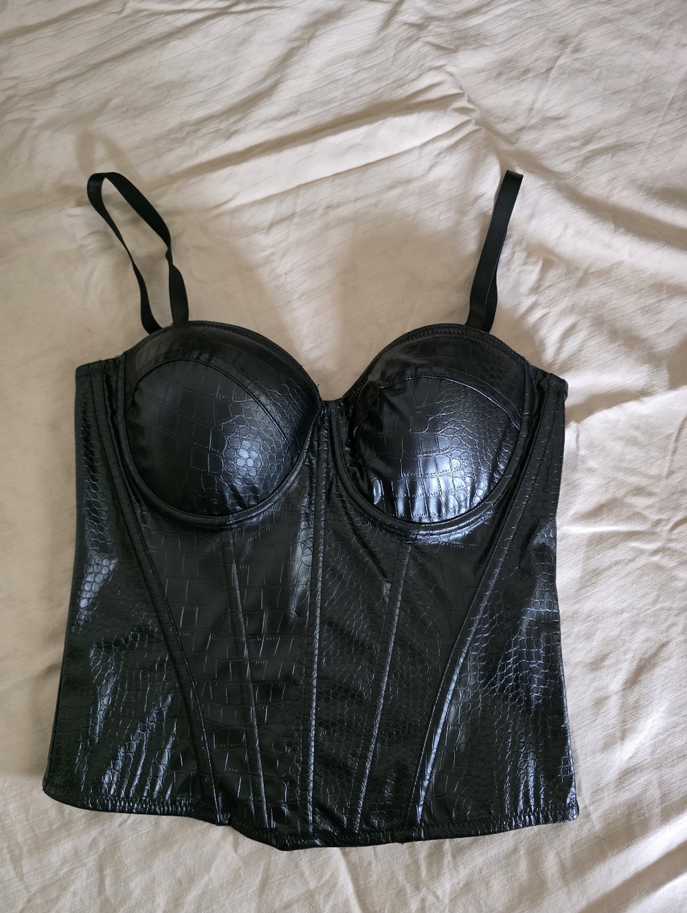 Black Faux-Croc Bustier Top by